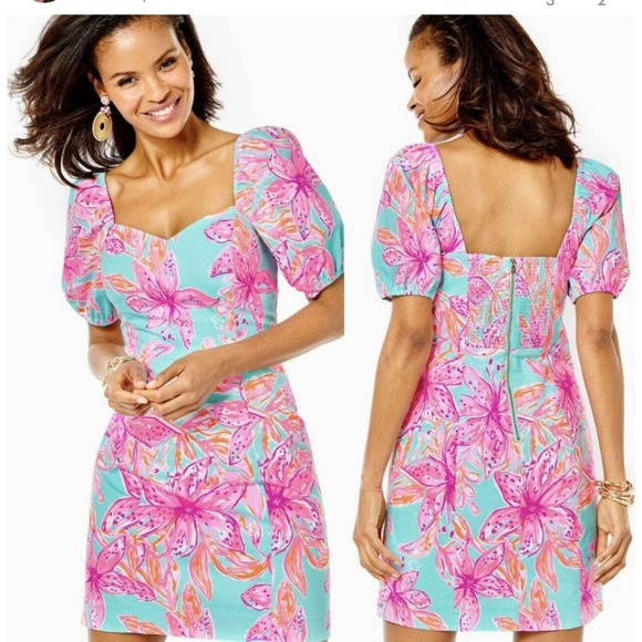 Lilly Pulitzer Dresses & Skirts - Lilly Pulitzer Lunetta Stretch Dress Surf Blue Bonita Blooms Sz 10 MSRP $198